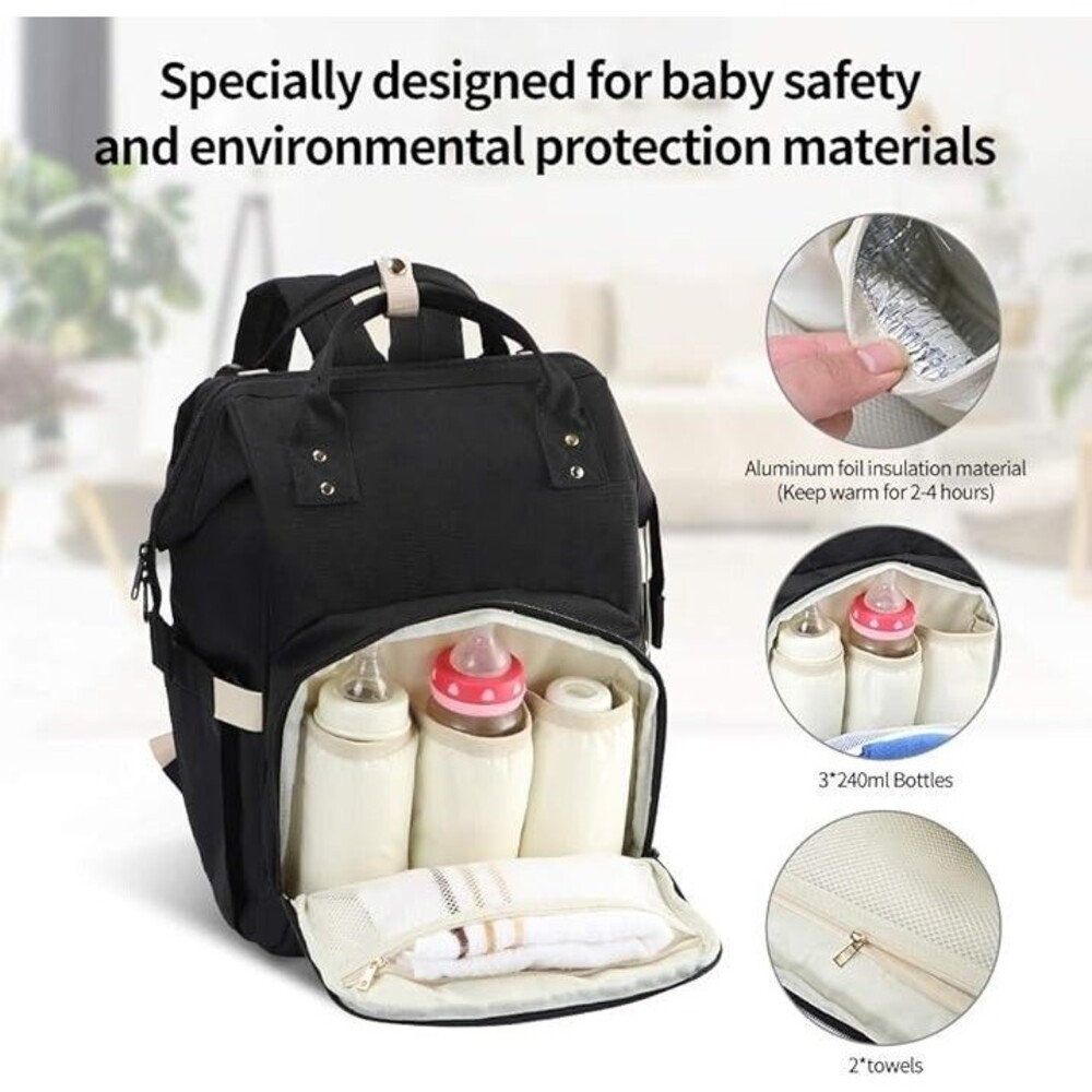 Mommy Diaper Bag Backpack Multifunctional Waterproof Big Capacity - Black - Picture 2 of 6